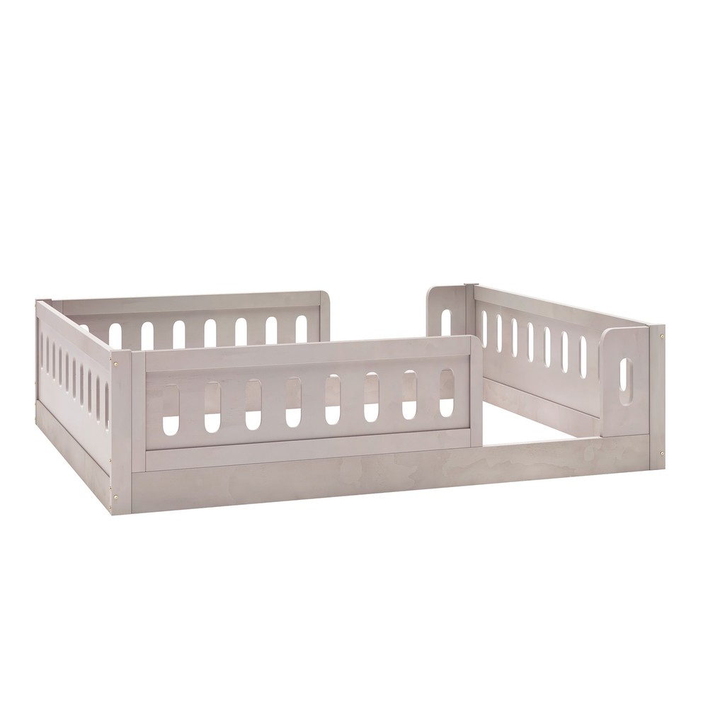 Wood Full Size Platform Bed with Guardrail, Natural