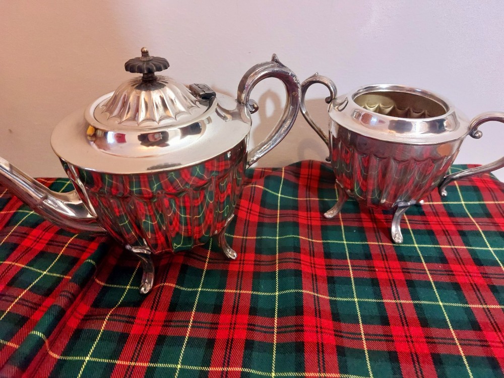 Antique Silverplate Teapot Sugar Bowl Sheffield 1938
