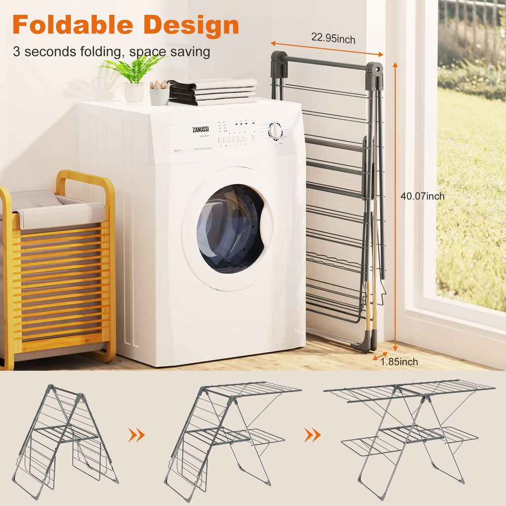 Clothes Drying Rack Foldable 2-Level Stainless Steel Portable Laundry Rack
