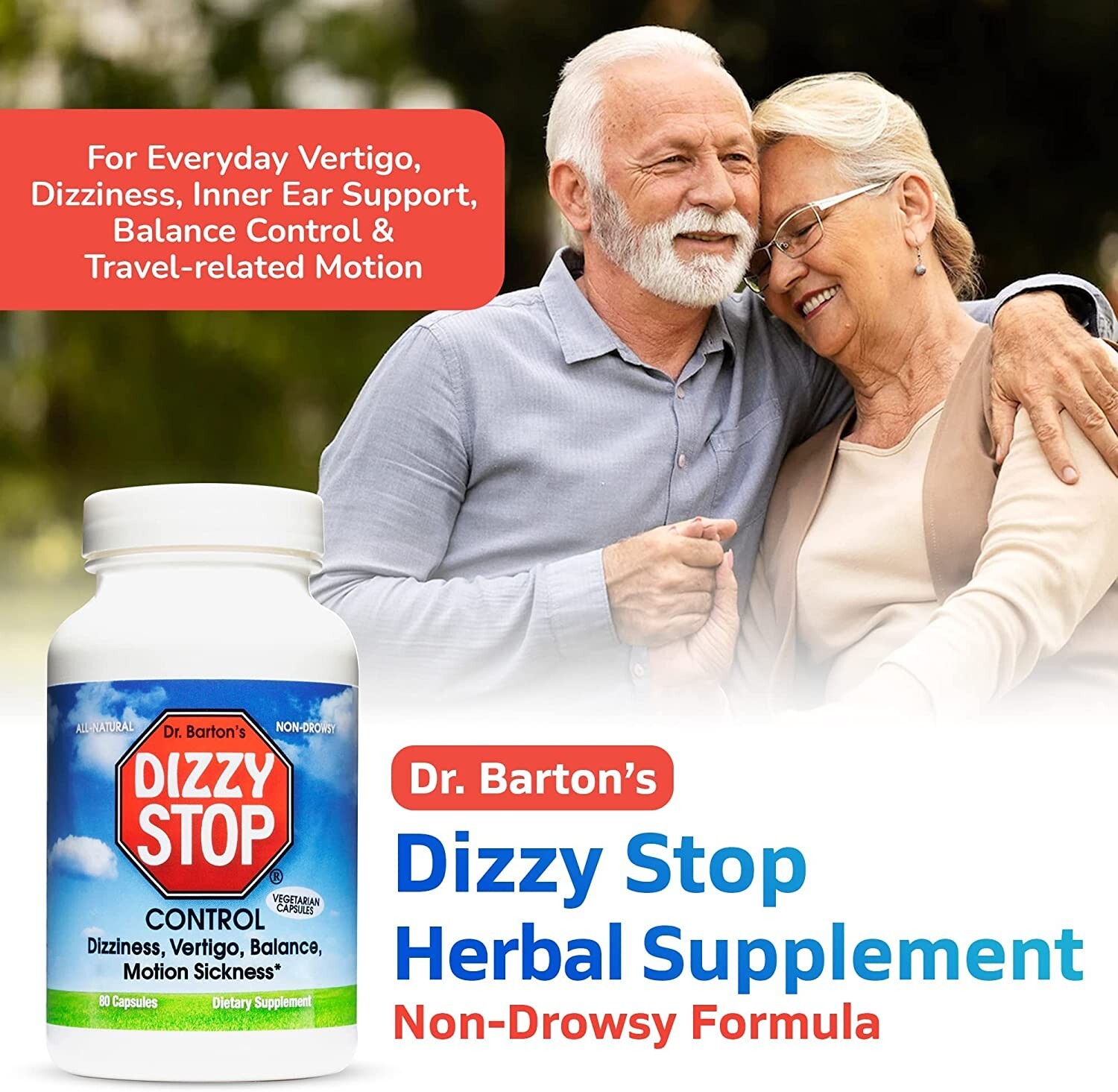 DizzyStop Herbal Supplement for Vertigo Relief Dizziness, Motion Sickness 2 Pack