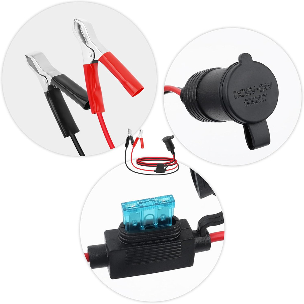 12V Cigarette Lighter Socket Replacement with 3Ft Extension Cord & Battery Allig