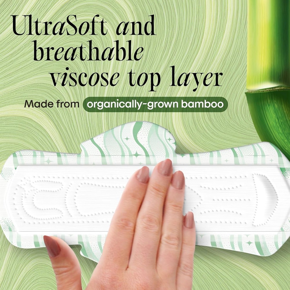 Bamboo Ultra Thin Pads with Wings, Regular Absorbency, 34 Count Packaging May...