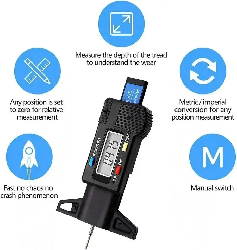 DIGITAL TYRE TREAD DEPTH MEASURING GAUGE TOOL – CAR VAN TRUCK MOTORBIKE THREAD
