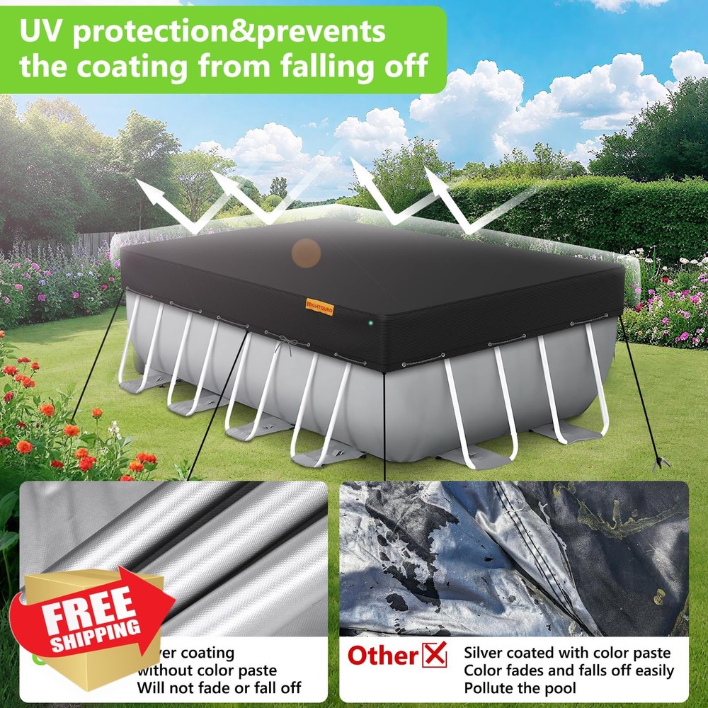 HIGHTQURO Rectangular Pool Cover 7x13ft Black Solar Dustproof