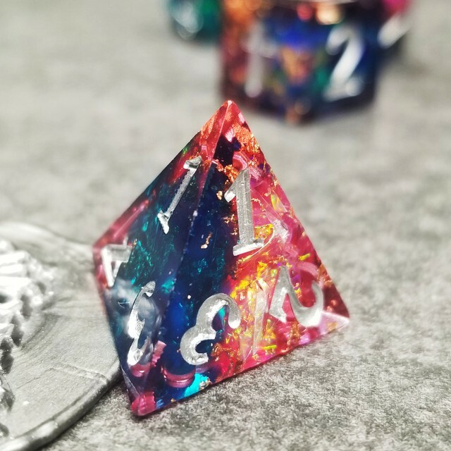 Sage's Enchanted Rainbow Crystals - Sharp Edge Resin Polyhedral Dice Set