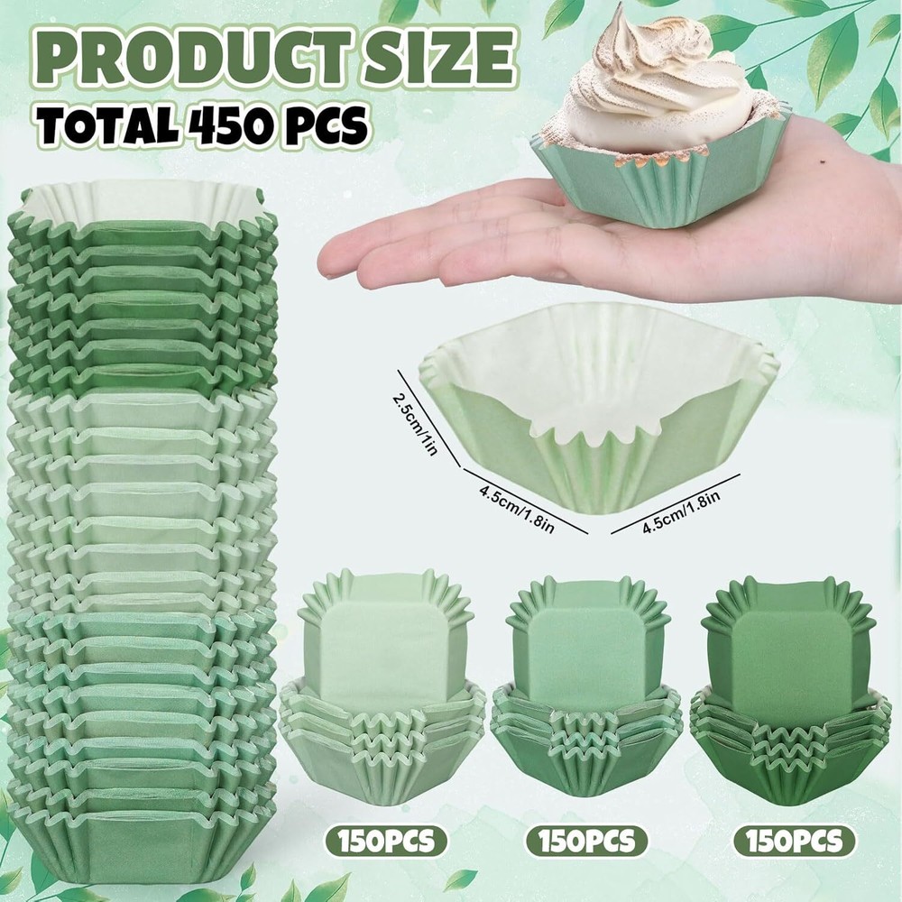 Whaline 450Pcs Gradient Green Mini Square Cupcake Liners Sage