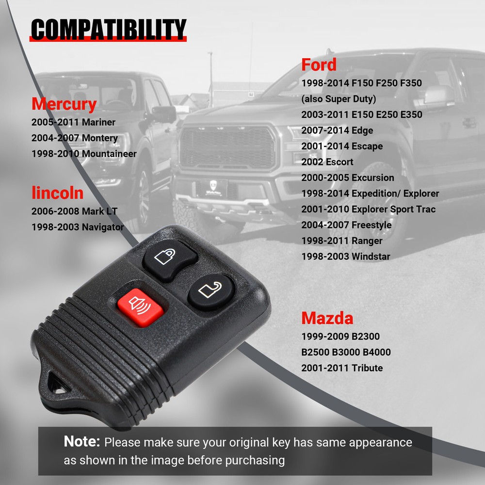 2 Replacement Keyless Entry Remote Key Fob Clicker Transmitter for Ford Explorer