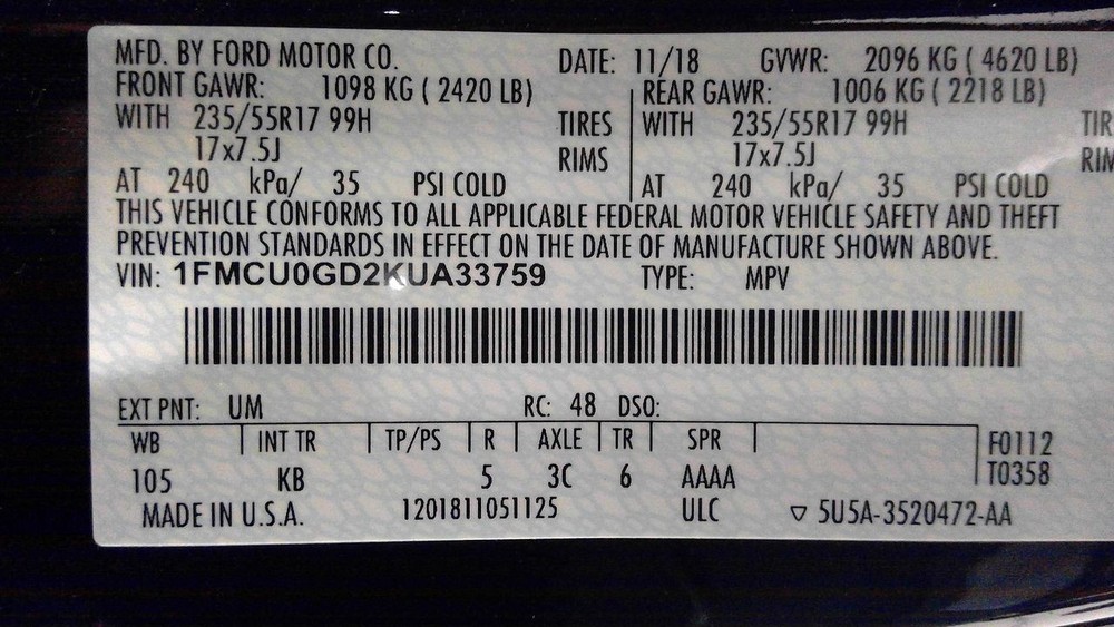 Jack w/Tool Kit For 2019 Ford Escape 3081476