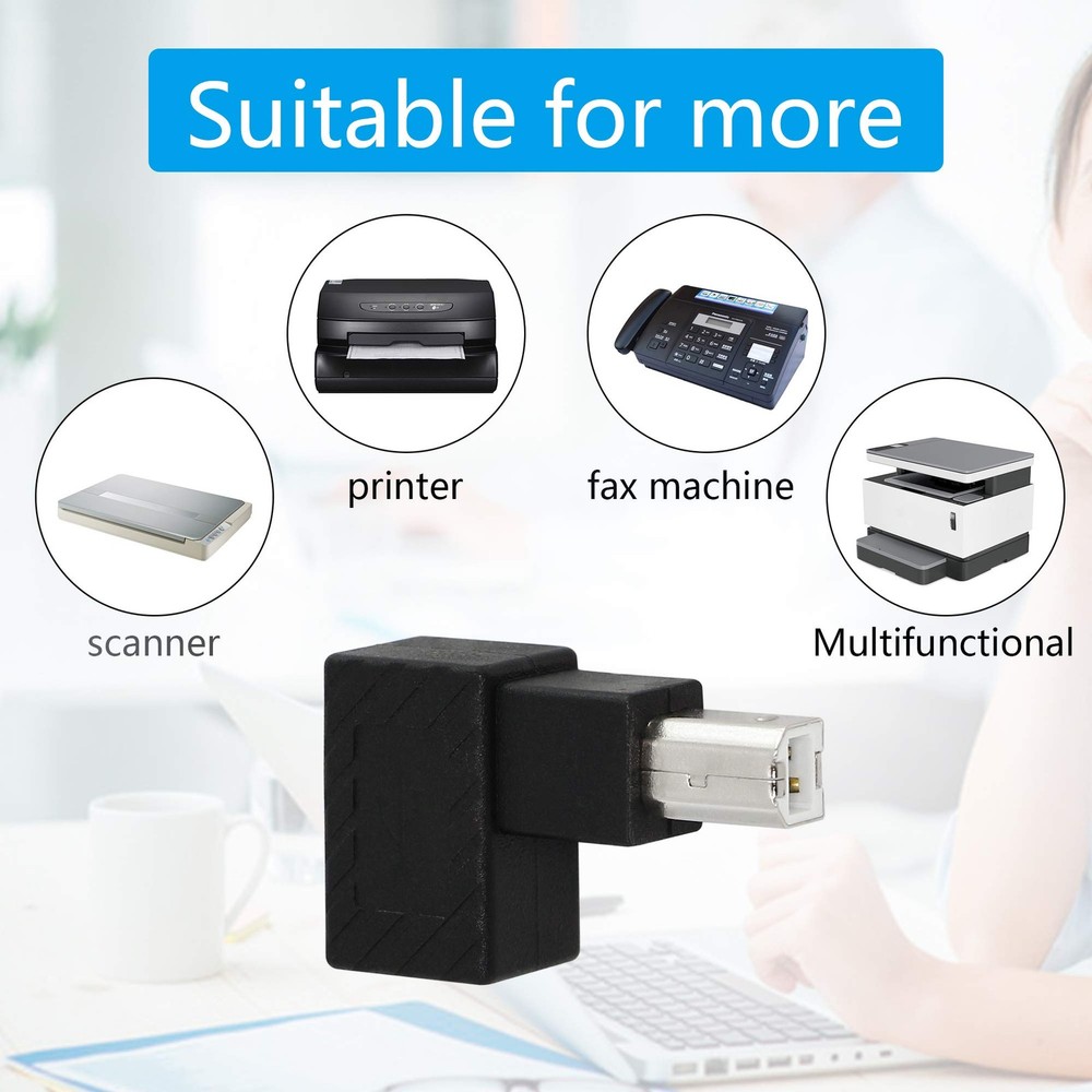 YACSEJAO USB 2.0 Type-B Printer Adapter, 2Pack 90 Degrees B black