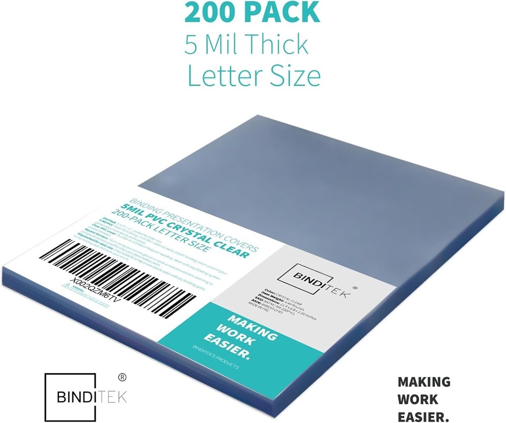 200 Pack Clear Binding Covers - Letter Size, Square Corners