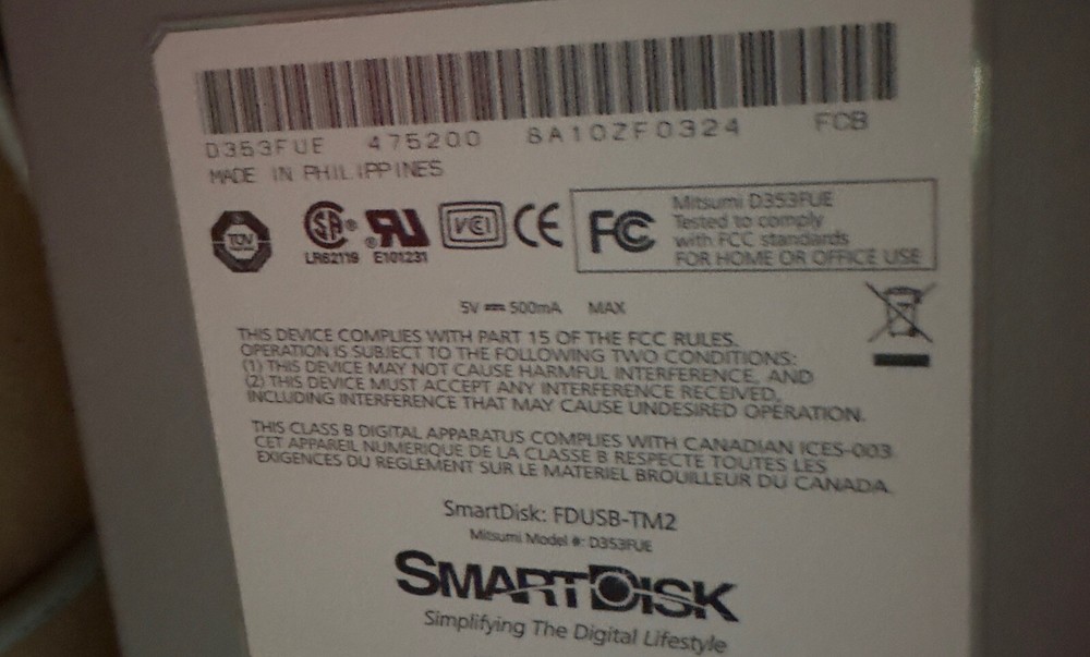 SmartDisk High Speed 2x USB External Floppy Disk Drive Titanium Edition WIN MAC