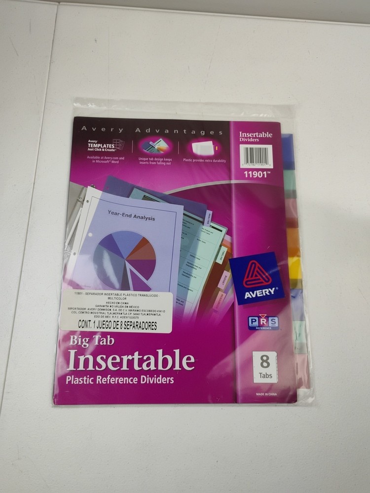 Avery 11901 Insertable Dividers Style Edge Insertable Plastic Reference 8 Tabs