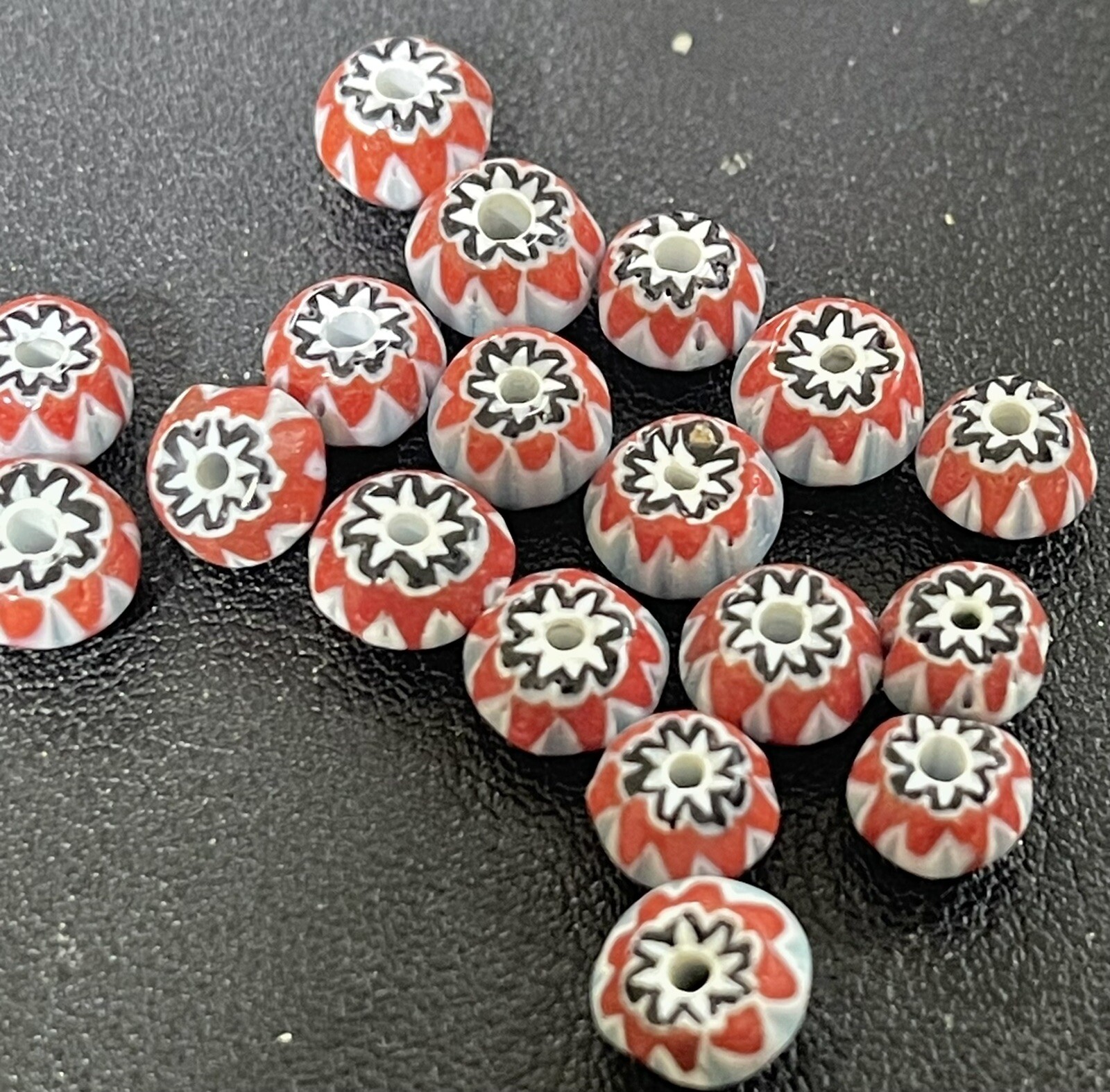 (10) Old Sky Blue & Brick Red White Chevron Huron Indian Venetian Trade Beads