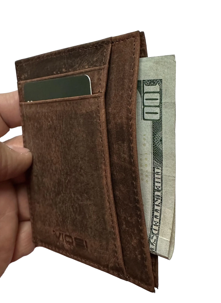 Twin Pocket Wallet RFID Blocking Thin Leather Card Case, One Brown One Black