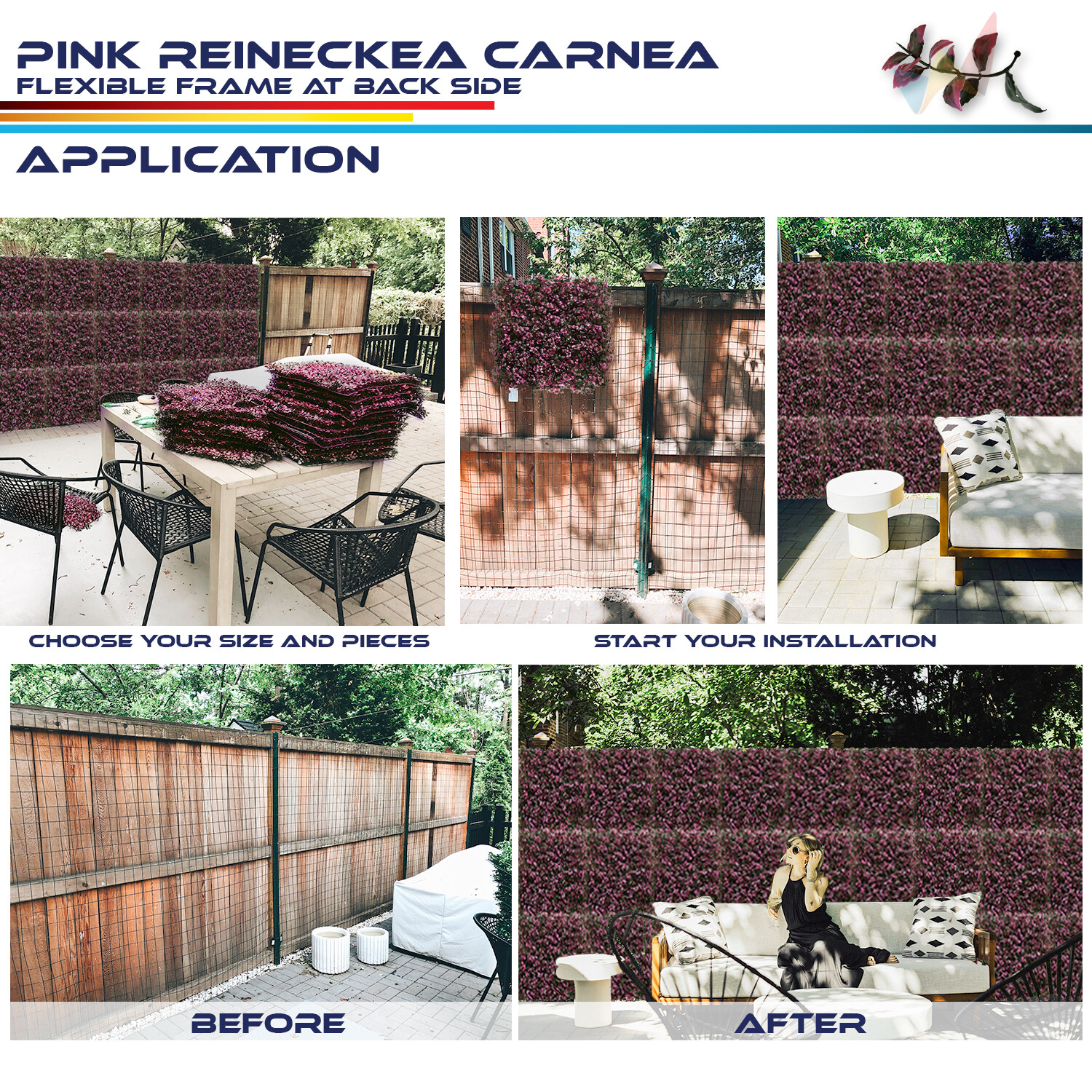 20"x20'' Artificial Pink Reineckea Carnea Mat Wall Hedge Decor Fence Panel Grass