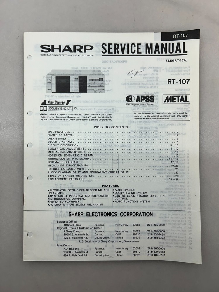 Sharp RT-107 Original Service Manual Free Shipping
