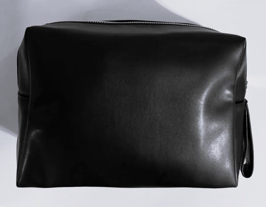 YSL Yves Saint Laurent Black Faux Leather Silver Logo Toiletry Makeup Bag NEW!