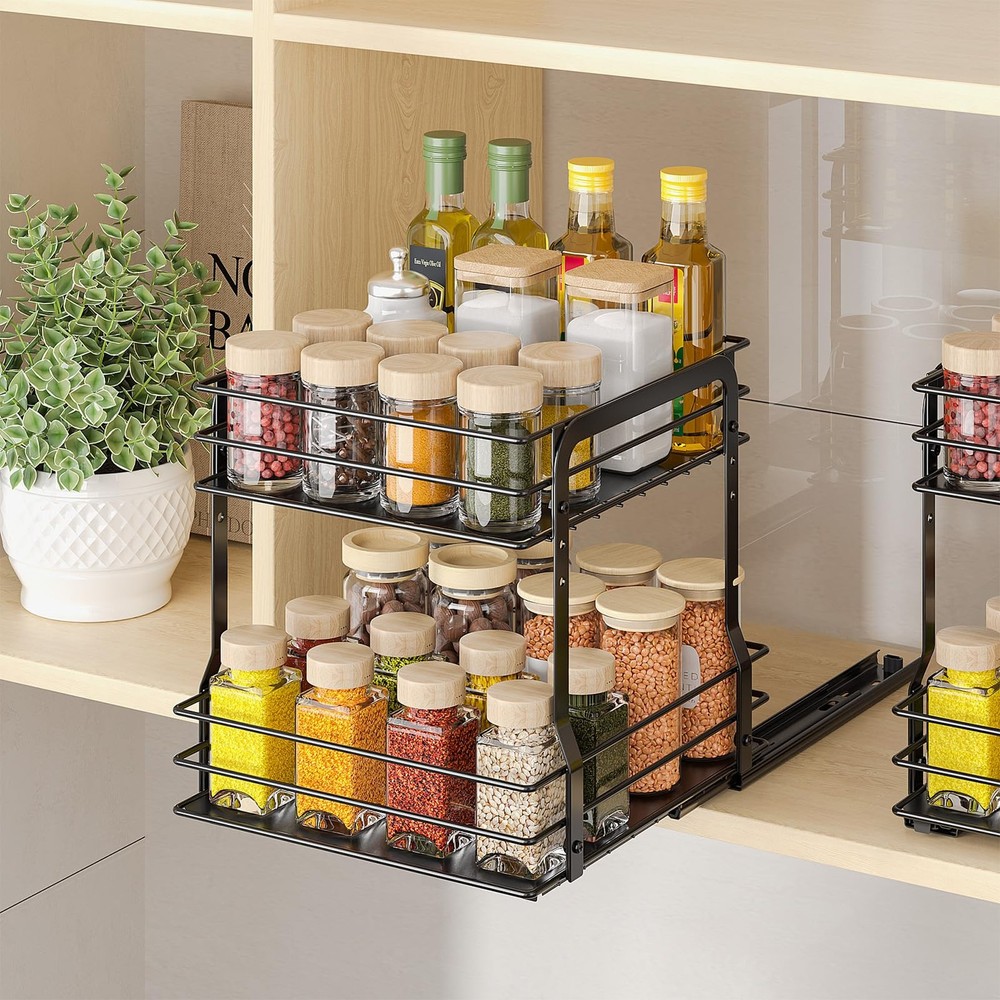 Pull Out Spice Rack Organizer for Inside Cabinet 2 Tier Spice Organization fo...