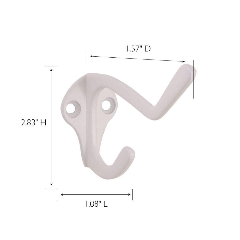188136 Double Hat & Coat Hook 5pack White 5 Pack