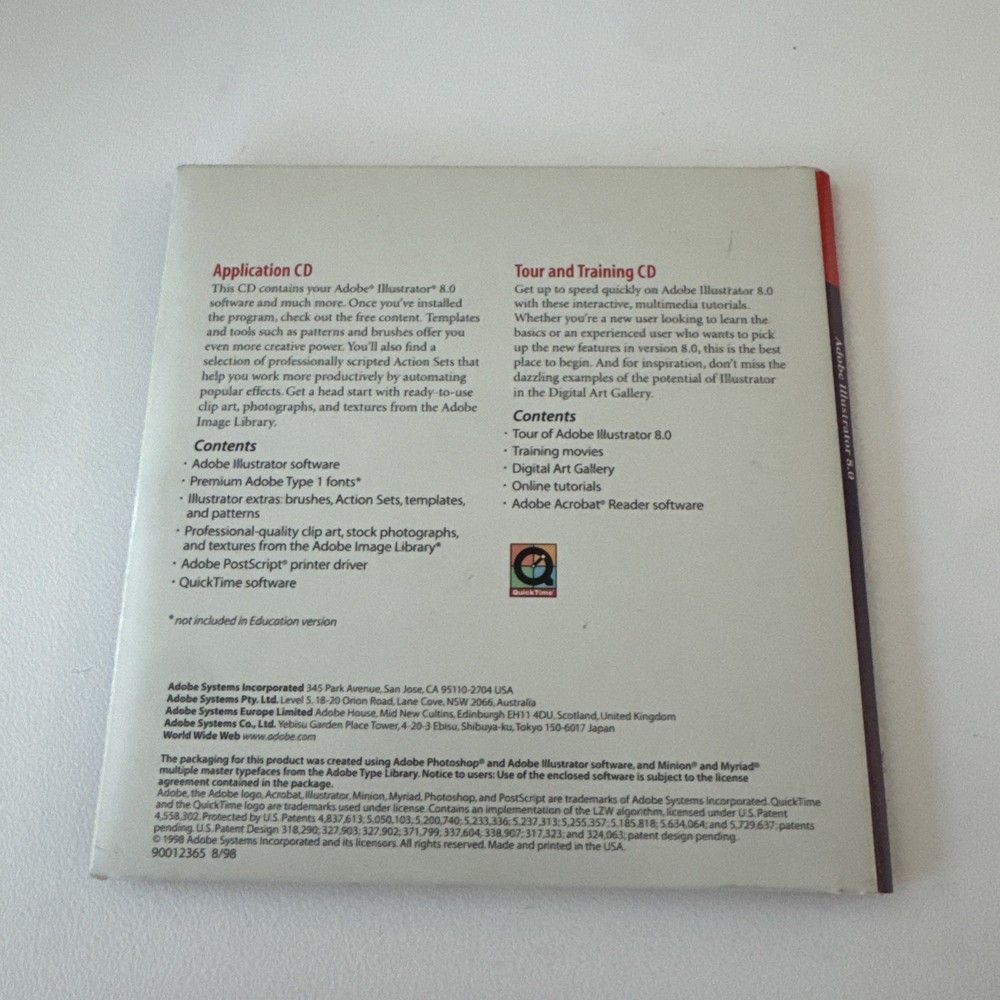 Adobe Illustrator Version 8.0 for Macintosh Software CDROM (DIGIPAK) w/ Serial