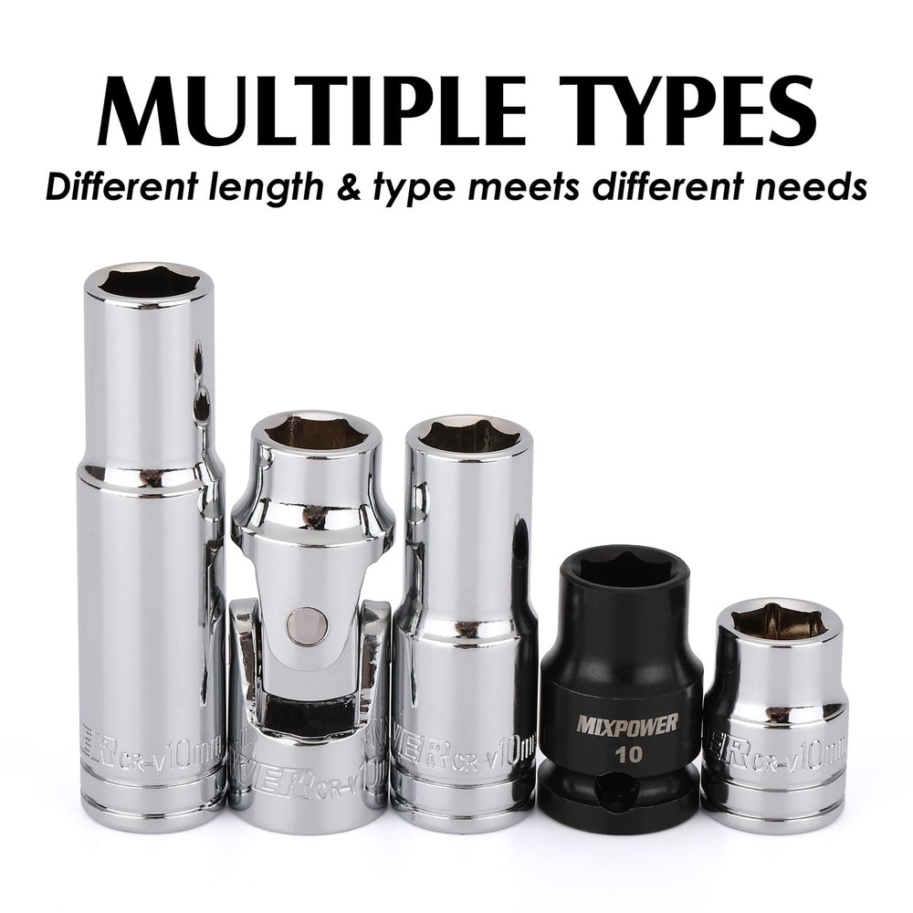 5pcs 3/8" Drive 10mm 6 Point Single Size Socket Set 10mm Socket Set Magnetic