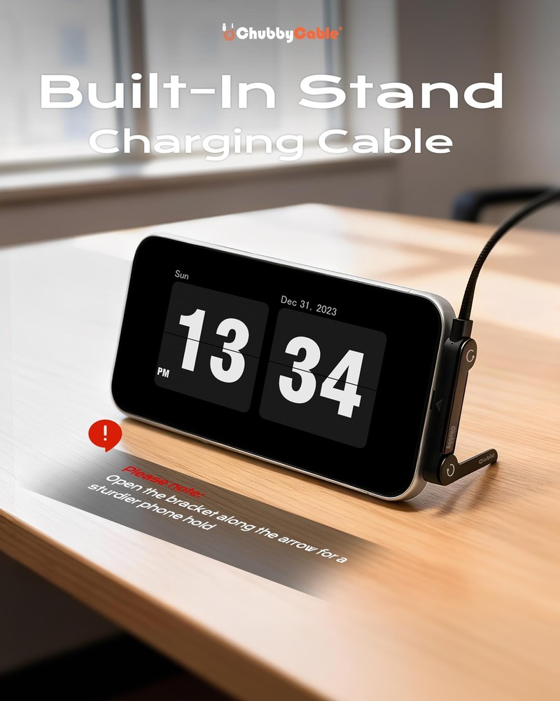 chubbycable StandLite 65W Braided Fast Charge Cable with 4.9ft, Black