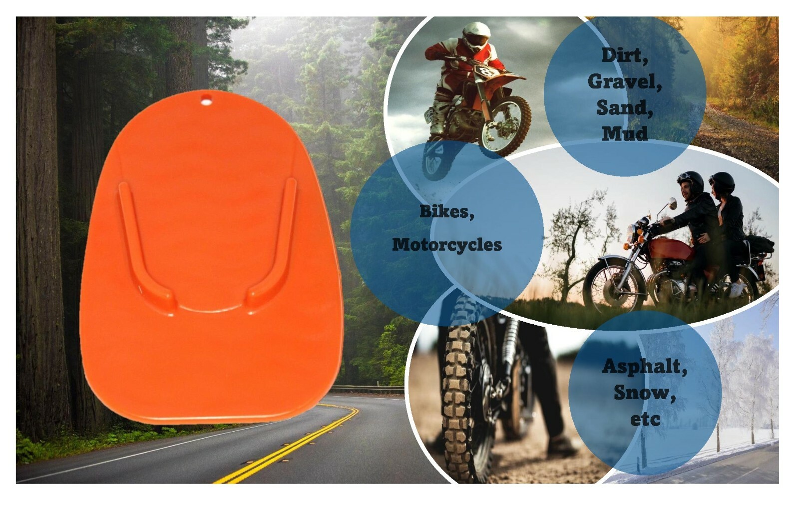 Motorcycle Kickstand Pad Plate Biker's Kick Stand Black Harley Honda Plastic