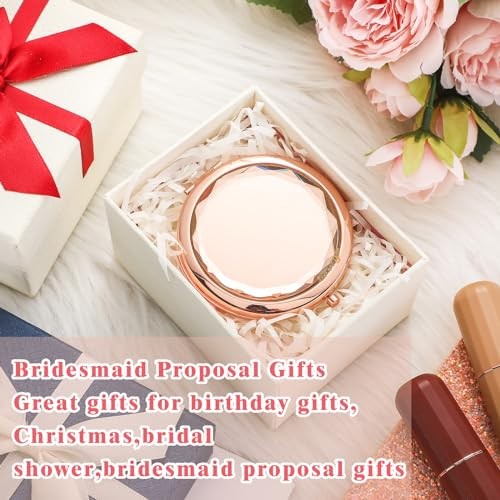 24 Set Rose Gold Compact Mirrors Bulk Crystal Compact Makeup Double Sided