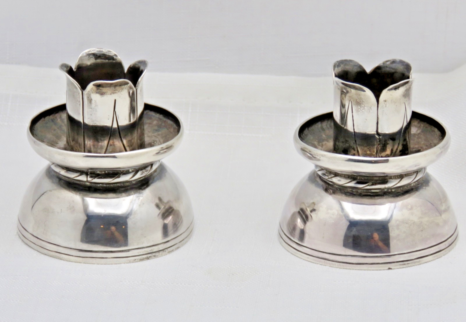 Pair of  William Spratling 1940's Sterling  Modern Candlestick Candle Holders