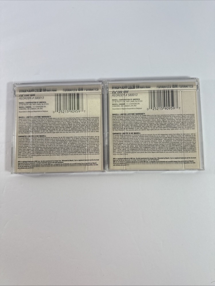 2 Maxell 250 MB Zip IBM Formatted Disks # 580013