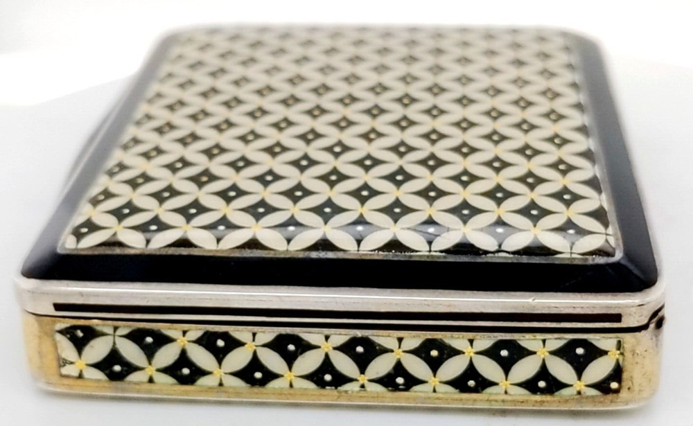 Unusual Silver Square Enamel Box with Geometric Pattern