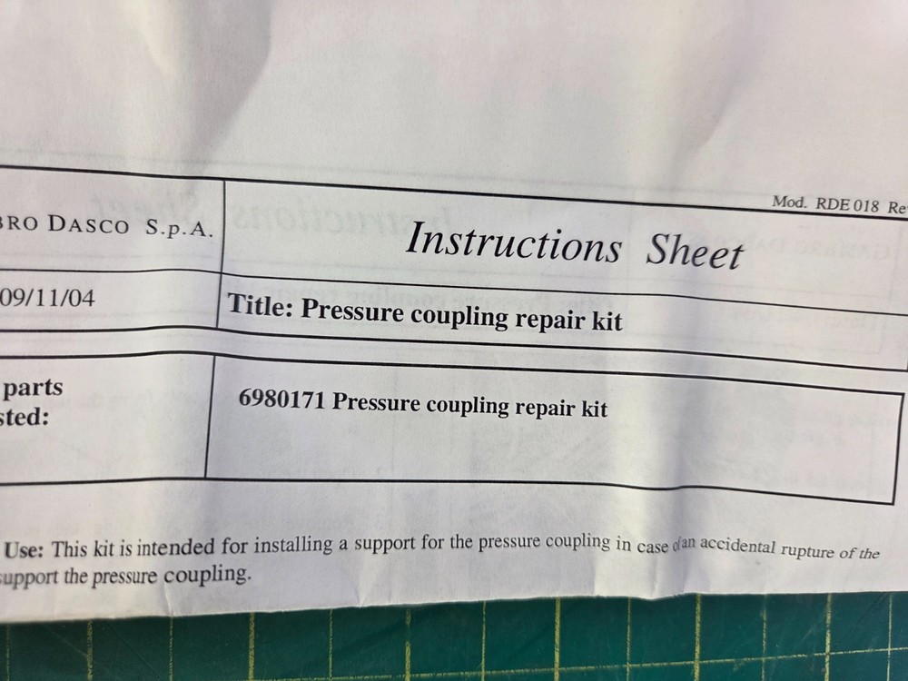 Gambro Dasco Pressure Coupler Rep. Kit 6980171