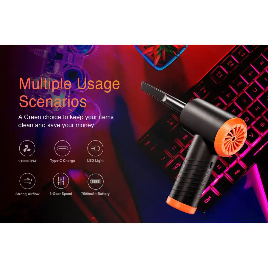 Multi-Purpose Compressed Air Duster, Cordless Compressed Air Blower with Led for
