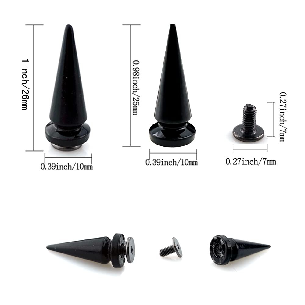 FAZHBARY 40 Pairs Black Cone Spikes Punk Rivets and Screwback Studs Metal Bullet