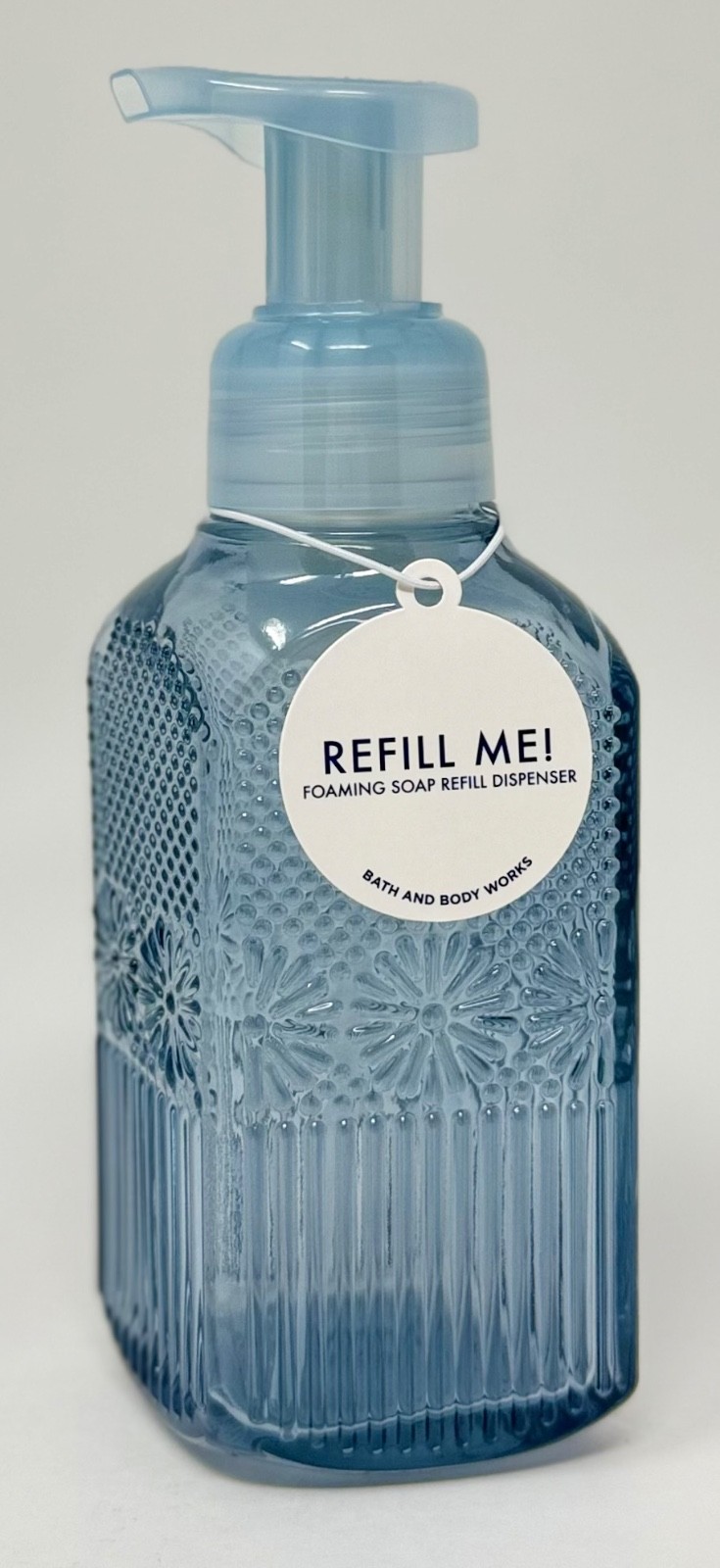 NEW BATH & BODY WORKS BLUE FLORAL GLASS FOAMING HAND SOAP DISPENSER HOLDER PUMP