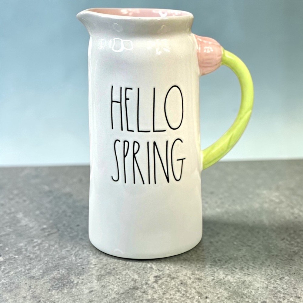 Rae Dunn HELLO SPRING Tulip Handle Pitcher For Easter Or Spring NEW