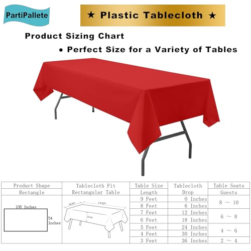 3-Pack Premium Plastic Red Tablecloth Disposable 54" x 108" Rectangle Table