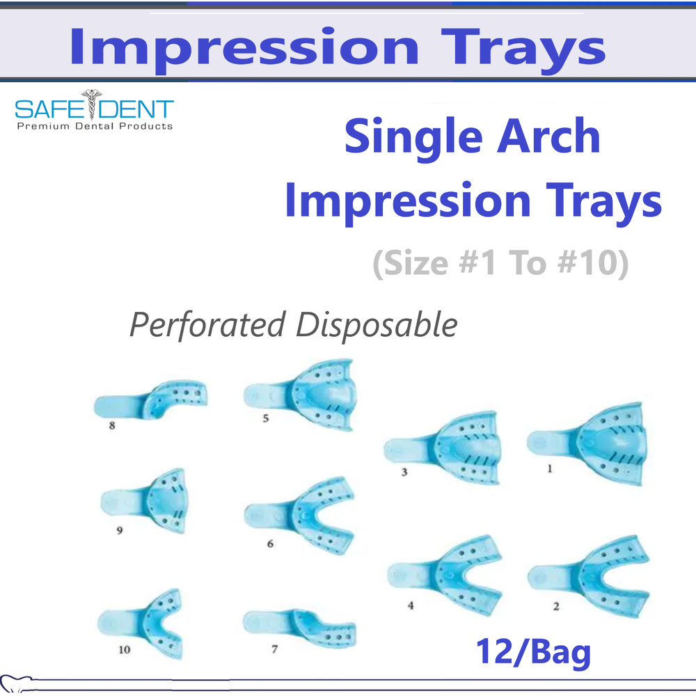 Dental Single Arch Impression Tray Upper Lower Small Large Medium Quadrant 12/Bg