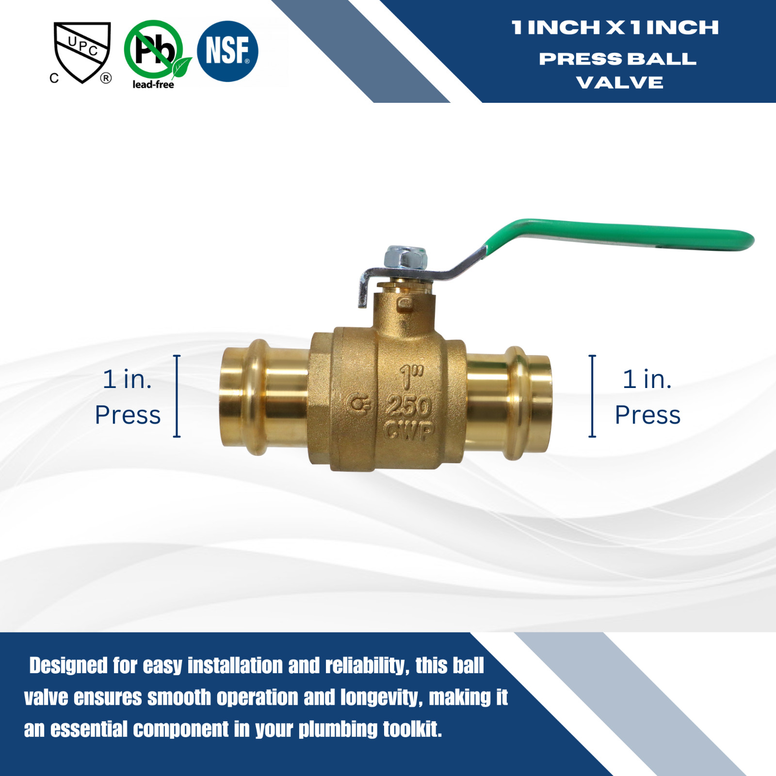 10 Pack XFITTING 1" Press Ball Valve, Lead Free Brass, Full Port, ProPress