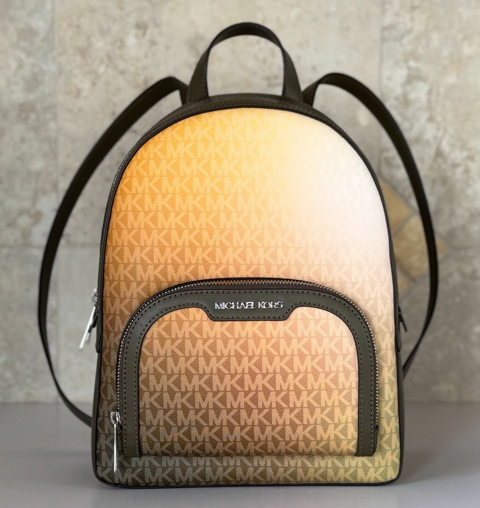 Michael Kors Jaycee Medium Zip Pocket Backpack MK Ombre Olive Multi