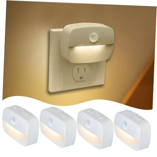 Motion Sensor Night Light Plug in 4 Pack,10-60Lm Stepless Dimming,3 Light