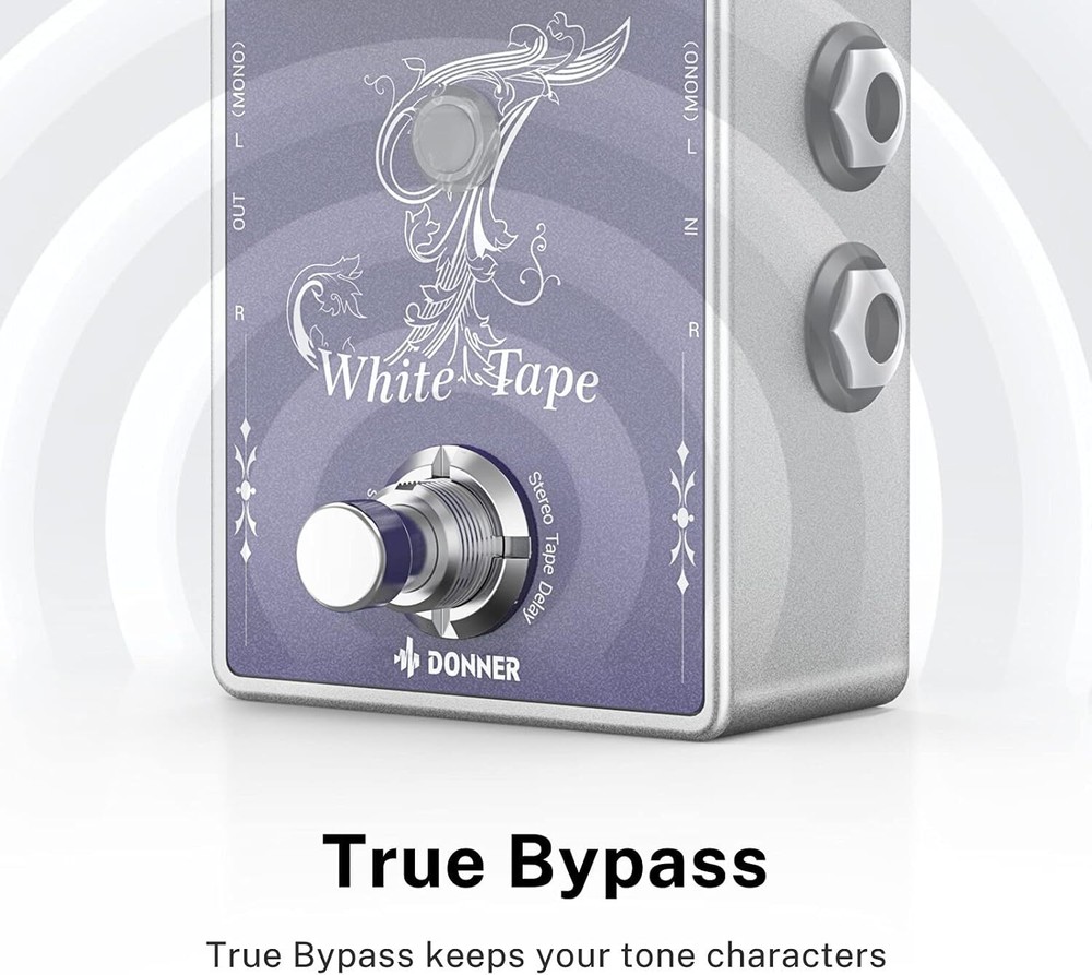 Donner White Tape Analog Delay Pedal, Delay + Echo Effect True Bypass 2 Channel
