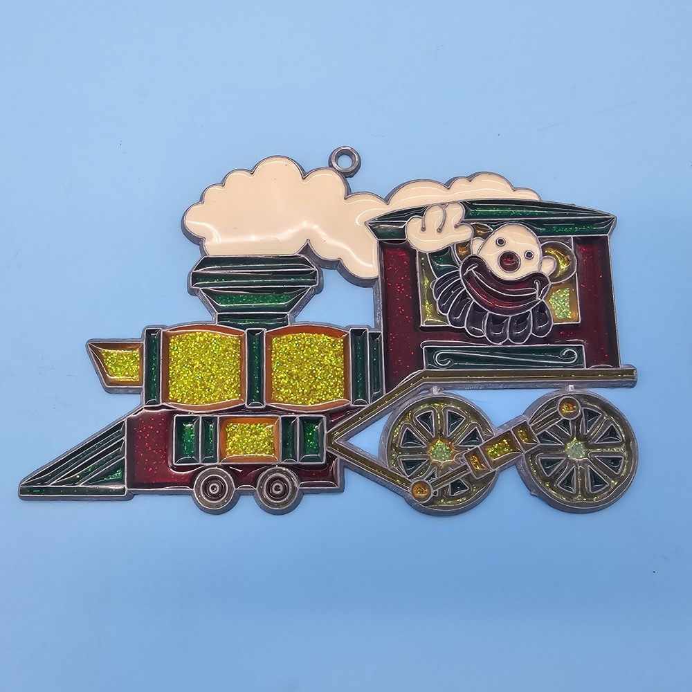 Vtg Stained Glass Suncatcher Circus Clown Train Engine