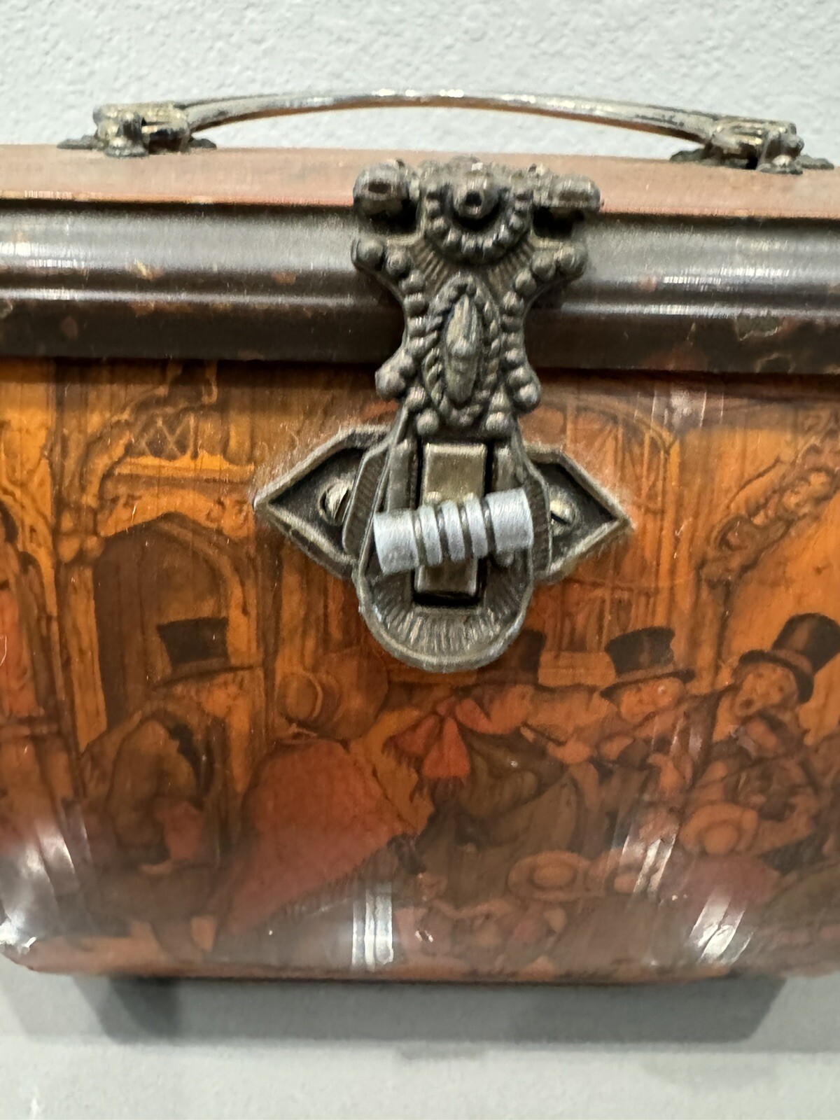 Vintage DECOUPAGE Wood Octagon Purse Box Old City Scenes