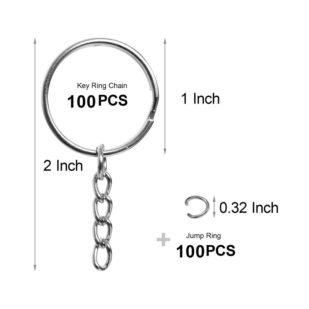 REEMTOO 50PCS Bulk Keychains Set, Split Rings with Chain 1 Silver