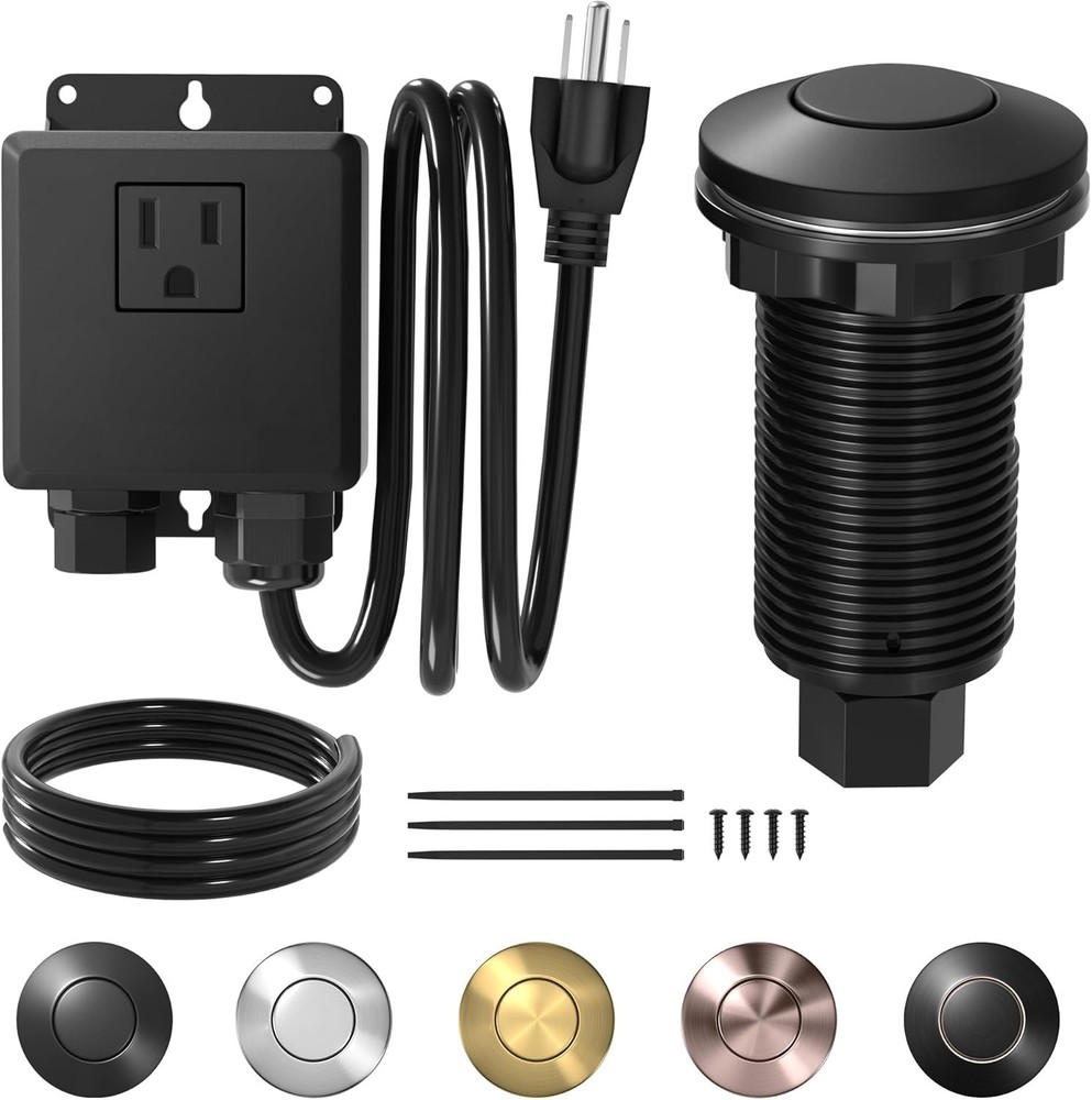 Listed Waterproof Garbage Disposal Air Switch Kit - Matte Black, Easy Install