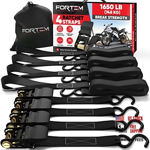 Tie Down Strap Set 1650lb - 4 Pack 15ft x Black - Tie Down Straps