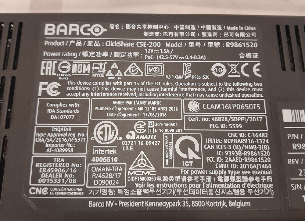Barco ClickShare CSE-200 R9861520 Wireless Presentation System-READ DESCRIPTION