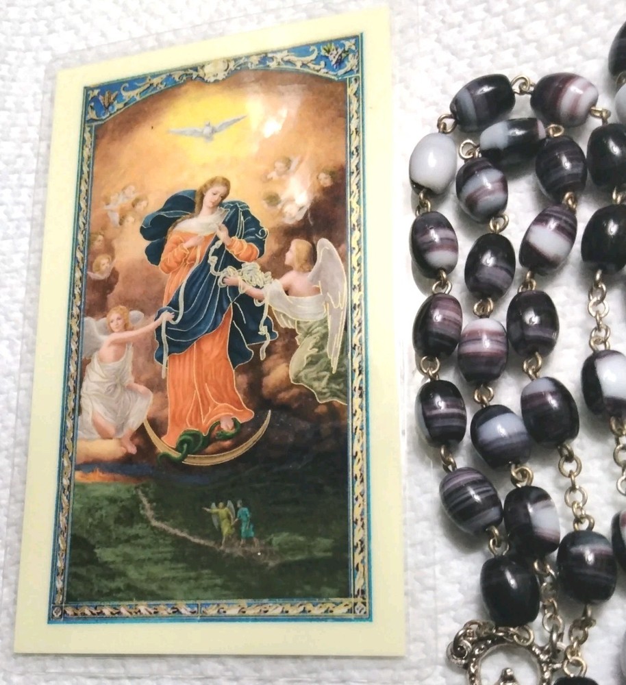 Vintage Agate rosary Black & White Catholic Religious rosary