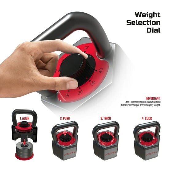 FitRx 25 lbs SmartStack Wide handle Adjustable Kettlebell, 40 lbs, Black